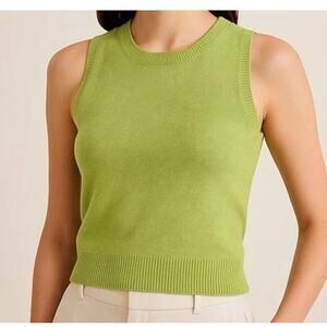 Talbots Sleeveless Knit top Pima Cotton in lime green Sz XL